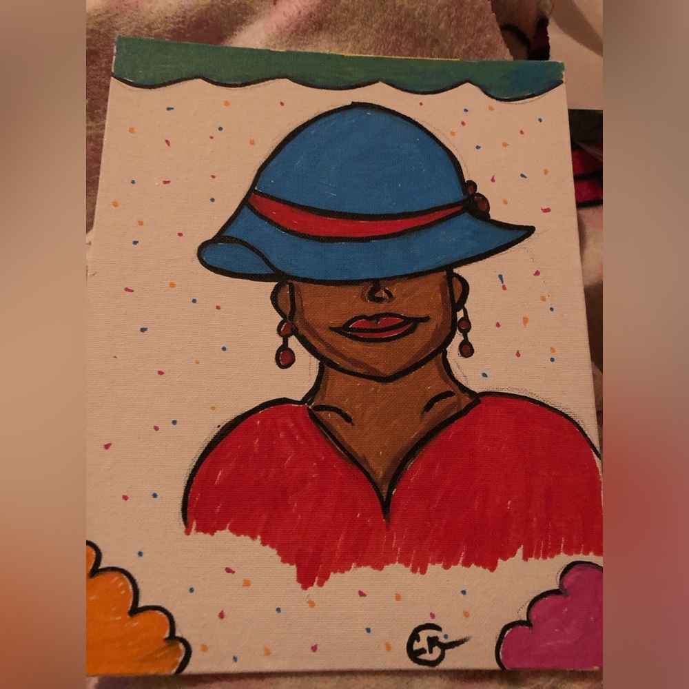 Stylish Woman in Blue Hat Canvas Art
